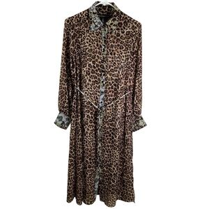 White House Black Market Leopard Print Sheer Lined Shirt Midi Dress